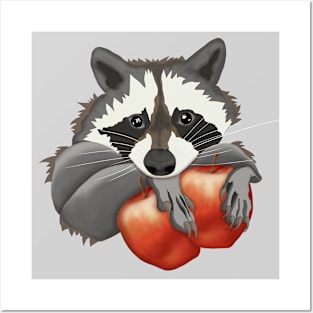 Cute raccoon with apples Posters and Art